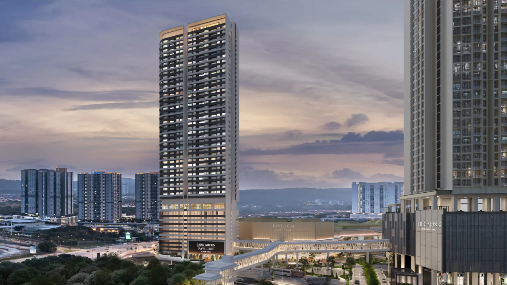 Park Green Bukit Jalil facade render with landscaped porte-cochère