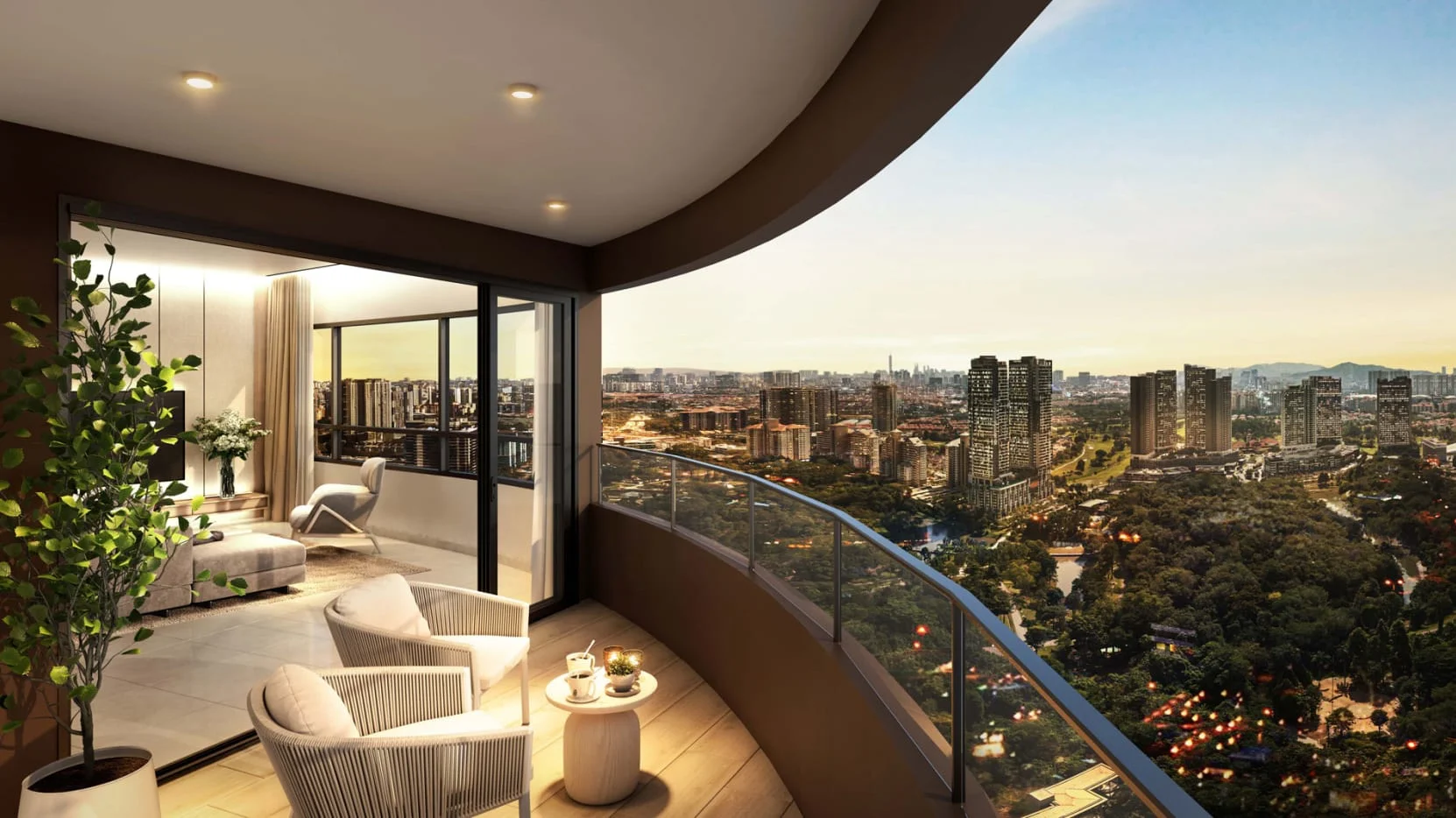 Sunset skyline view from Park Green high-floor residences