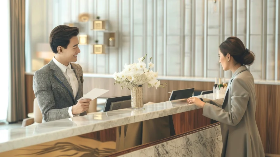 Hotel-style concierge counter at Park Green residential lobby